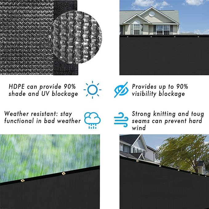 UPGRADE Privacy Fence Screen 3'x3' Black Outdoor 90% Visibility Blockage 170 GSM Mesh Shade Cover Panels for Backyard,Balcony,Home Decoration with Zip Ties,Customized Avaliable