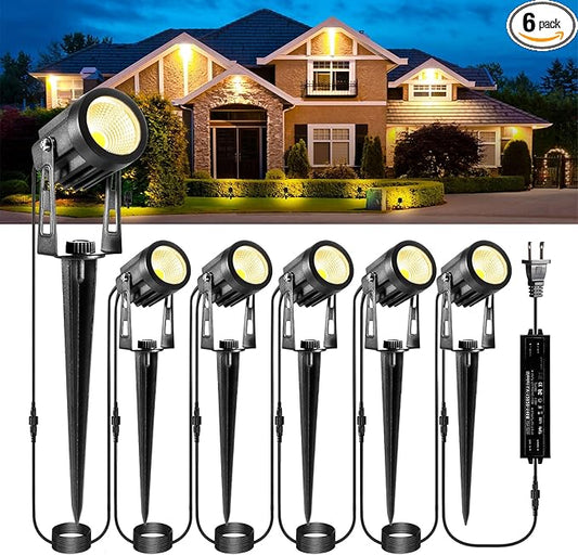 ECOWHO Low Voltage Landscape Lighting, 12V Outdoor Landscape Lights LED Spot Lights Plug-in IP65 Waterproof Garden Lights for House Yard Path (Extendable to 8 or 10 Lights, 6 Pack, 69ft, Warm White)