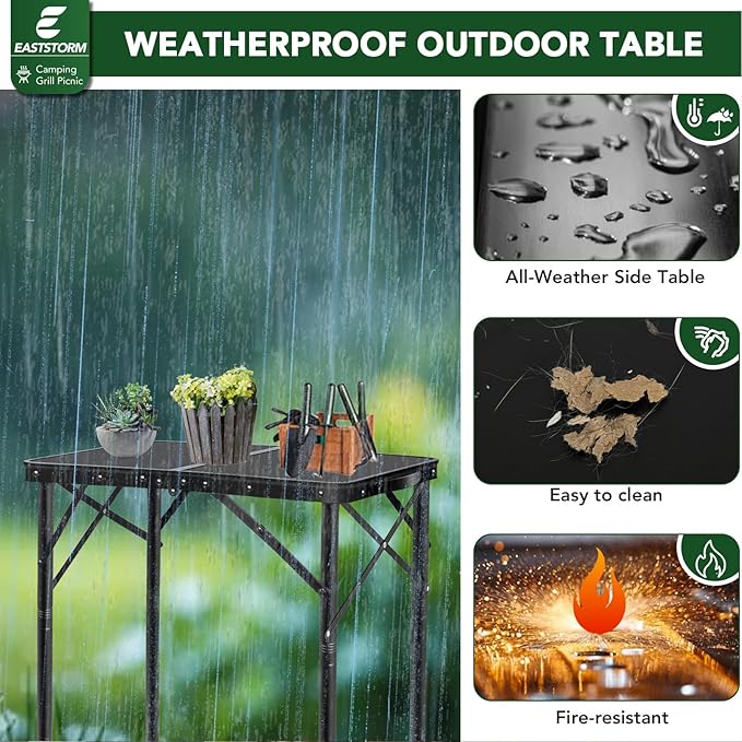 Small Metal Folding Table 3 Adjustable Heights, 23.6''×15.7''×27'' Heavy-Duty Portable Picnic Table for Outdoor Camping, Garden, Patio, Grill, BBQ, Party, 2Ft (Small, Black)