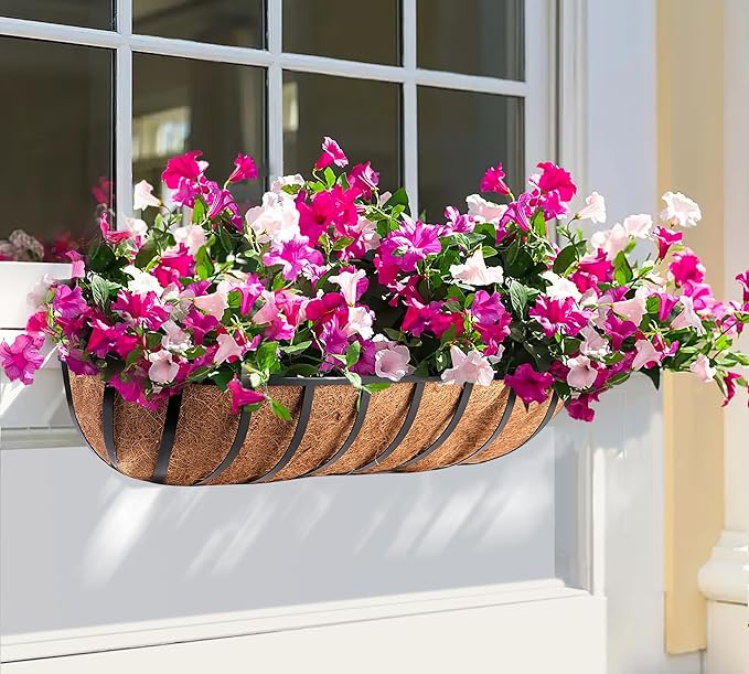 Y&M 24" Coco Liner for Window Box Deck Basket Planter Trough Coconut Fiber Liners, 4pcs Trough Coco Liner Pre-Formed Replacement