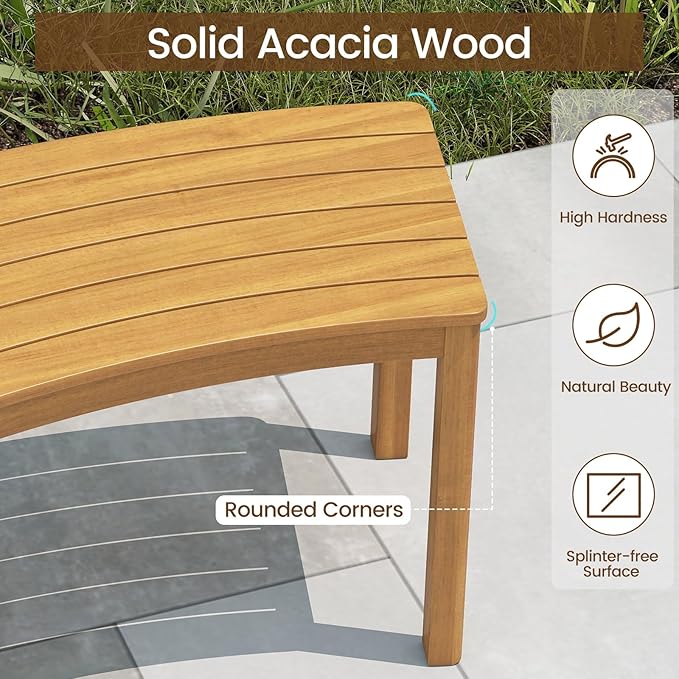 Tangkula Acacia Wood Outdoor Curved Bench Set of 4, Patio Garden Backless Fire Pit Bench with 1600 lbs Weight Capacity, Outside Seating Furniture for Front Porch, Deck & Backyard