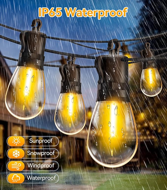 Outdoor String Lights Patio LED Light Outside - 15M 15+1 S14 LED IP65 Waterproof 50ft Porch Lighting Garden Lights