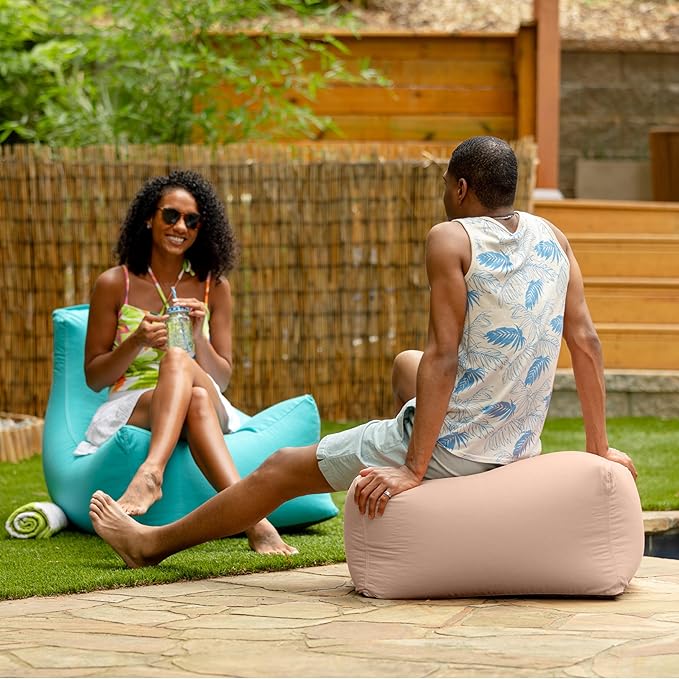 Jaxx Leon Outdoor Bean Bag Ottoman Bench, Premium Sunbrella, Petal