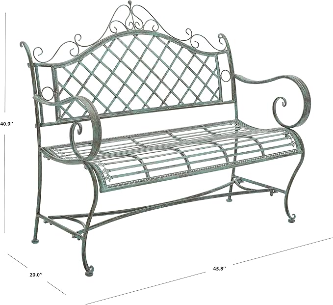 SAFAVIEH Outdoor Collection Abner Victorian Antique Dark Green Wrought Iron 46-inch Wide Garden Bench
