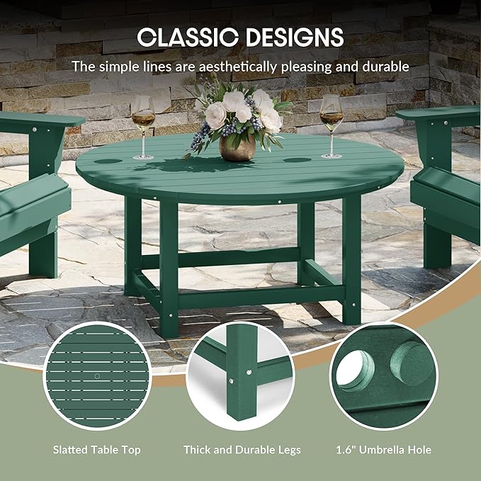 WestinTrends Malibu Low Outdoor HDPE Round Patio Coffee Table, Dark Green