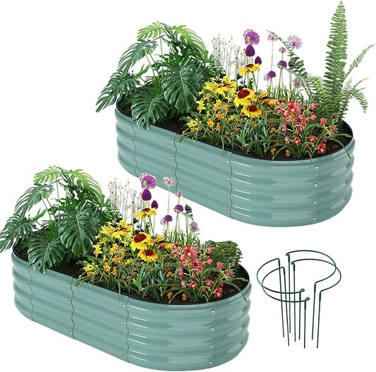Galvanized Metal Planter Raised Garden Bed Kit for Gardening Outdoor Garden Box Raised Flower Bed 2PC Green 4X2X1FT