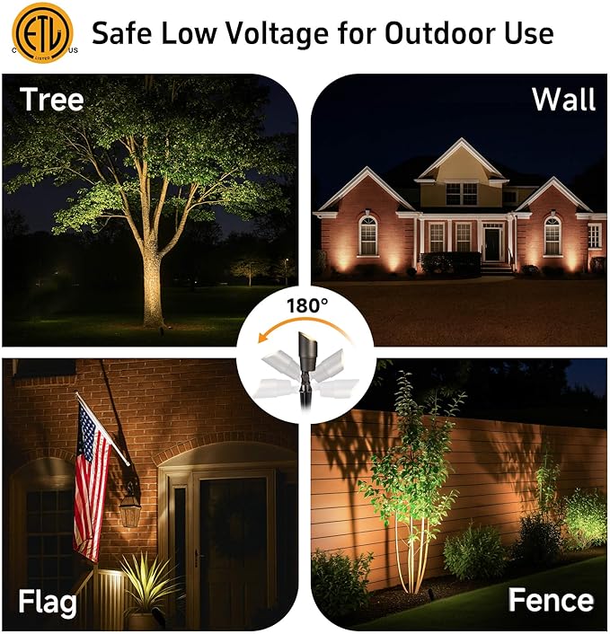 Gardenreet Brass Landscape Lighting - Outdoor Low Voltage Spotlights LED, 12V Wired Uplights, Waterproof Spot Lights, Antique Bronze for Outside Trees with 5W 4000K Natural White MR16 Bulb (4 Pack)