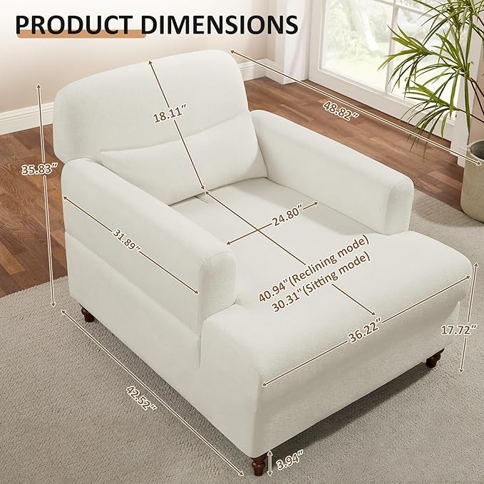Oversized Chaise Lounge Chair Set of 2, Cloud Fluffy Chaise Sofa Recliner with Adjustable Backrest, Comfy Upholstered Sleeper Couch Bed, Modern Deep Seat Reading Armchair for Living Room, Bedroom
