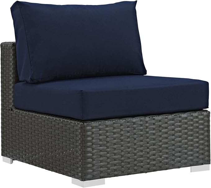 Modway EEI-1854-CHC-NAV Sojourn Wicker Rattan Outdoor Patio Coffee Table, Armless Chair, Canvas Navy