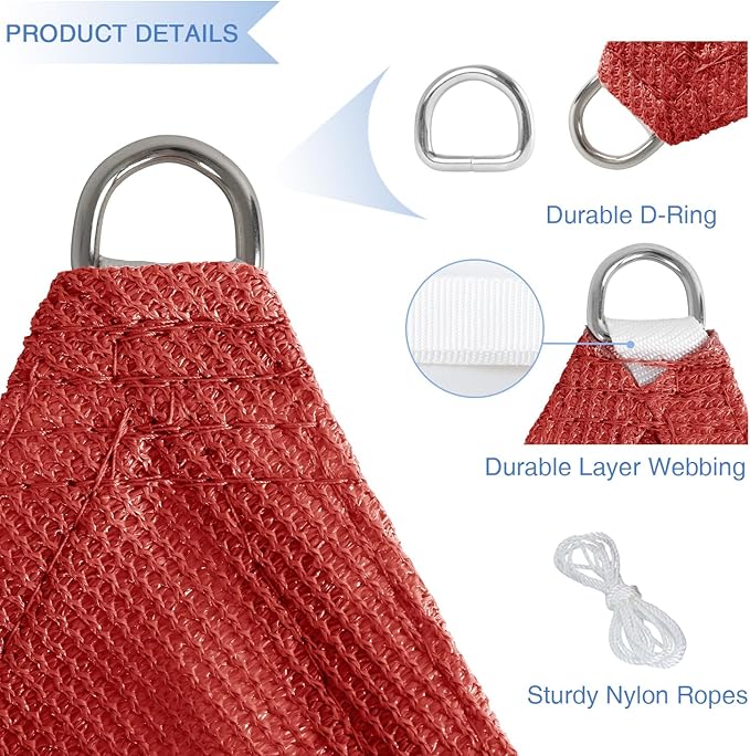 E&K Sunrise 4' x 4' x 4' Sun Shade Sail Triangle Canopy Shade Cover UV Block for Patio Backyard Garden Outdoor (Red)