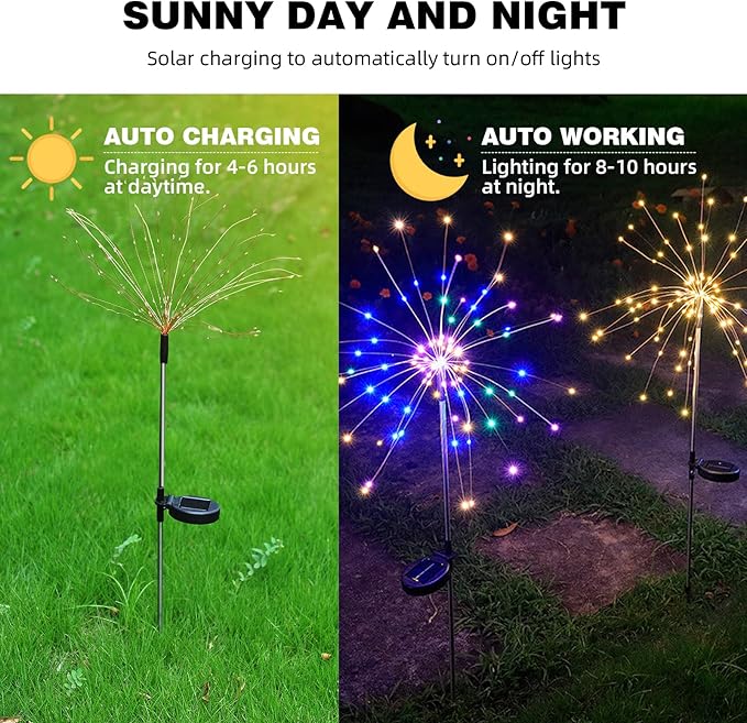 YOTOZU 4 PCS Solar Firework Light, Outdoor Solar Garden Decorative Lights 120 LED Powered 40 Copper Wires String DIY Landscape Light for Walkway Pathway Backyard Decor Parties Perfect Gifts(Green)