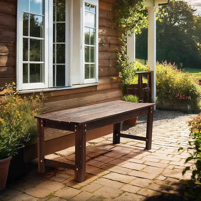 VINGLI Outdoor Wood Bench, 48" Outdoor Bench Patio Wooden Bench Garden Bench Outdoor Backless Bench for Deck Patio (Carbonized)