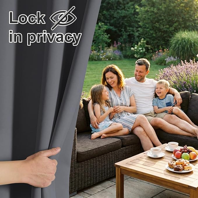 RYB HOME Extra Wide Outdoor Curtains for Patio Waterproof Heavy Duty Thermal Insulated in Summer Full Coverage Privacy for Porch, Cabana & Pergola, W100 x L95, Grey, 1 Panel