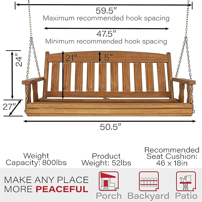 Amish Heavy Duty 800 Lb Mission Treated Porch Swing with Hanging Chains (4 Foot, Cedar Stain)