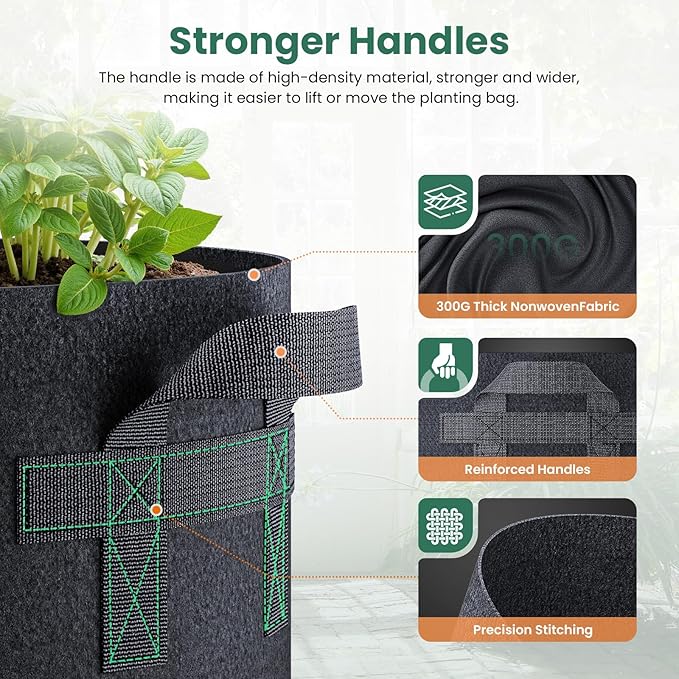 5 Pack 20 Gallon Grow Bags, Thickened Nonwoven Fabric Planter Pots with Handles, Heavy Duty 300G Garden Pots for Tomato, Potato and Vegetable