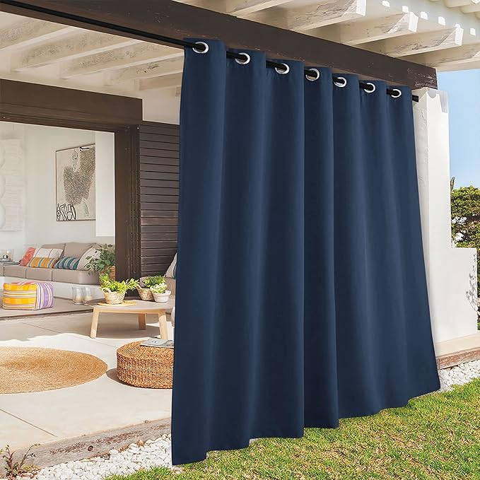 RYB HOME Outdoor Curtains Blackout - Waterproof Privacy Vertical Blinds for Porch Gazebo Canopy Pool House Lanai Arbor Deck, W 100 x L 108 inch, 1 Panel, Navy Blue