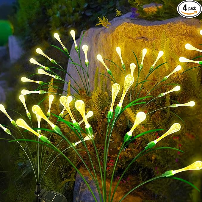 Anordsem Solar Garden Lights Outdoor: 8 Removable PVC Water Drop Light Head 4 Pack - Waterproof Garden Decoration for Yard Patio - Gardening Gifts for Homeowners Gardeners