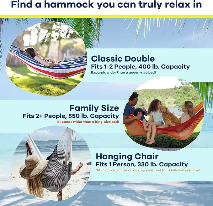 Handwoven Cotton Rope Hammock by Yellow Leaf Hammocks - Double Size, Fits 1-2 PPL, 400lb max - 100% Natural Cotton, Easy to Hang, Artisan Made - Color: Natural
