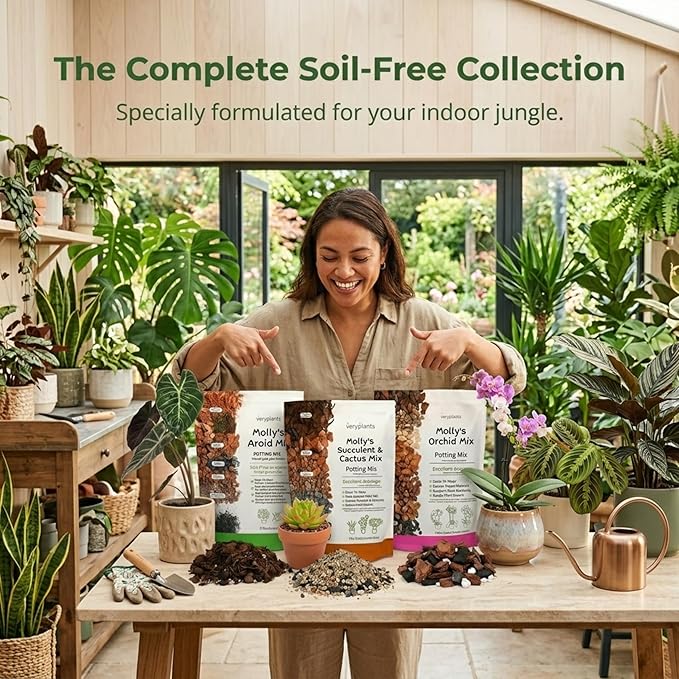 Molly's Aroid Mix - Premium Soilless Potting Mix for Houseplants - Fast Draining, Chunky & Easier to Water vs. Soil for Indoor Plants - with Bark, Coco Chips, Worm Castings, Mycorrhizae 3 Dry Quarts