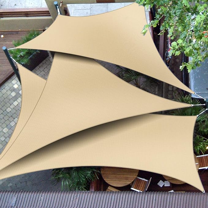 Patio Paradise 6' x 6' x 6' Sun Shade Sail Triangle Canopy Shade Cloth Fabric Sunlight Block Patio Pergola Cover HDPE Deck Awning for Outdoor Backyard Roof Shading, Sand