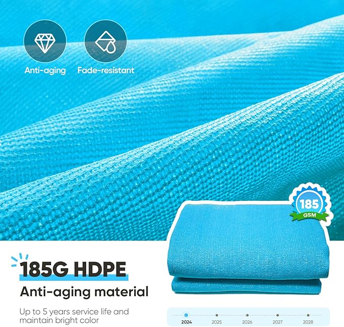 Quictent 12x16ft 185G HDPE Rectangle Sun Shade Sail Canopy 98% UV Block Outdoor Patio Garden with Hardware Kit (Turquoise)