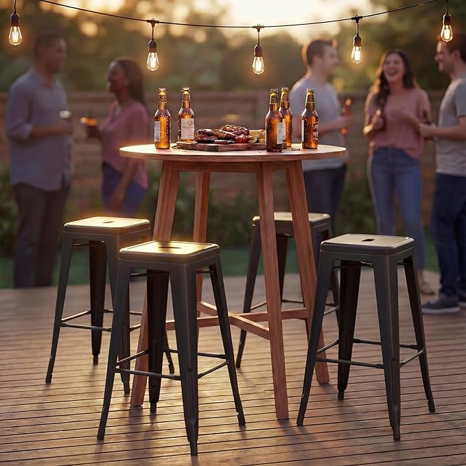 Shahoo 24 Inches Metal Bar Stools Counter Height Stackable Backless Stools, Industrial Patio Stools Indoor Outdoor Metal Kitchen Stools Set of 4 (Black, 24'')