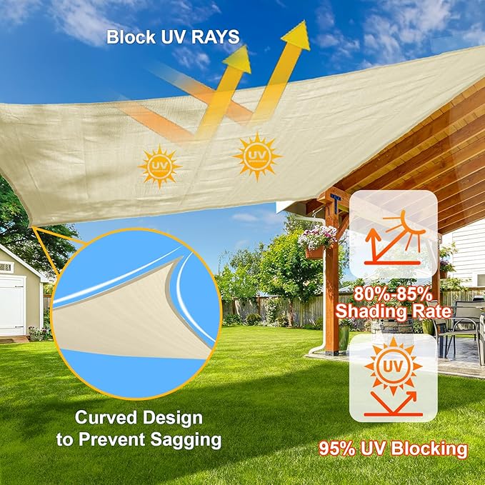 SUNLAX Sun Shade Sail 10' x 10' x 10' Butter Cream Triangle Canopy Sail Shade Cover UV Block Permeable Sunshade Outdoor for Patio Backyard (We Make Custom Size)
