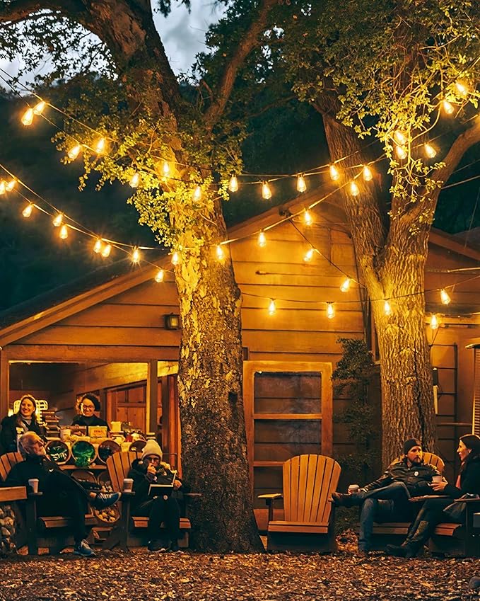 Outdoor String Lights Waterproof, 100FT (50FT 2Pack) Patio Lights Outdoor with 54 ST38 Edison Bulbs (4 Sqare), Hanging Lights with Plug in Cord for Porch, Backyard, Bistro, Garden, 2700K