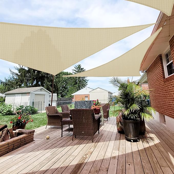 Patio Paradise 8' x 8' x 8' Sun Shade Sail Triangle Canopy Shade Cloth Fabric Sunlight Block Patio Pergola Cover HDPE Deck Awning for Outdoor Backyard Roof Shading, Beige