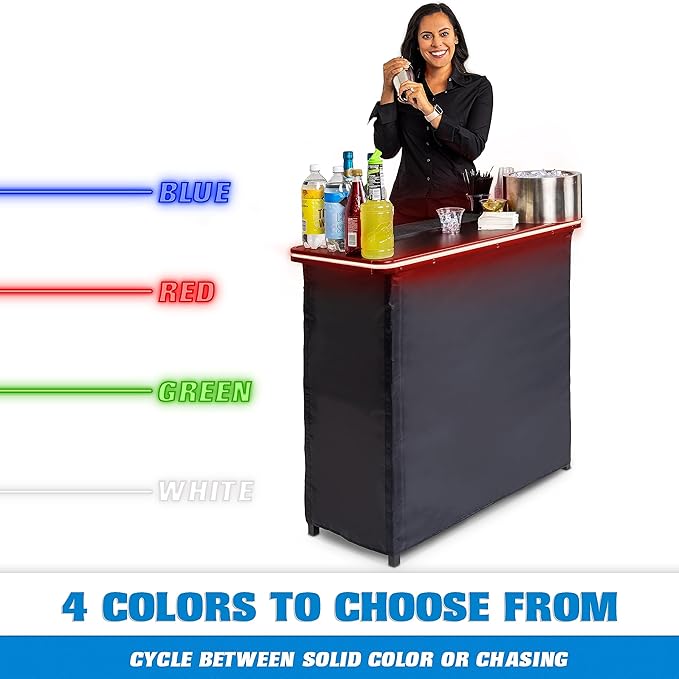 GoBar Portable Bar Table for Events - Black, 3 Skirts, or LED - Pop Up Mobile Bartending Station with Travel Carrying Case