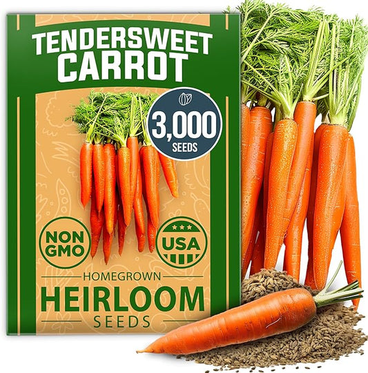 HOME GROWN Tendersweet Carrots Seeds 3000+ Heirloom Non-GMO Seeds for Planting, High Germination, Sweetest Coreless Root Vegetable, Crunchy Summer Garden (Daucus carota subsp. sativus)