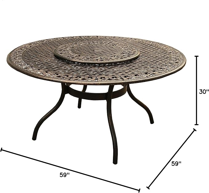 Oakland Living Ornate Traditional Outdoor Mesh Lattice Aluminum 59 inch Bronze Round Dining Table with Lazy Susan