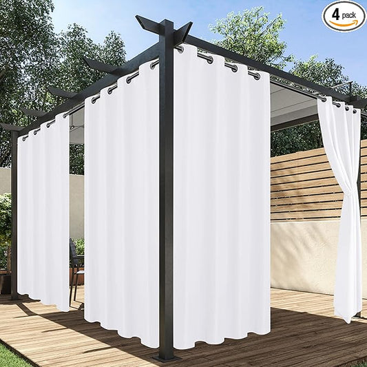 HolidayIdeas White Outdoor Curtains for Patio Waterproof, 4 Panels - 54 x 95 Inch - Privacy Protection & Light Filtering Curtains Grommet Outside Curtains for Porch, Gazebo, Pergola, Backyard