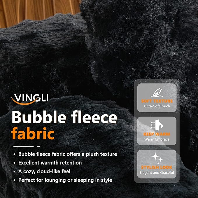 VINGLI 67.7" Oversized Chaise Lounge Chair Indoor Reading Chairs Comfy Bubble Fleece Upholstered Boneless Sofa Bed Sleeper Sofa Cloud Couches for Living Room, Bedroom, Play Room (Black)