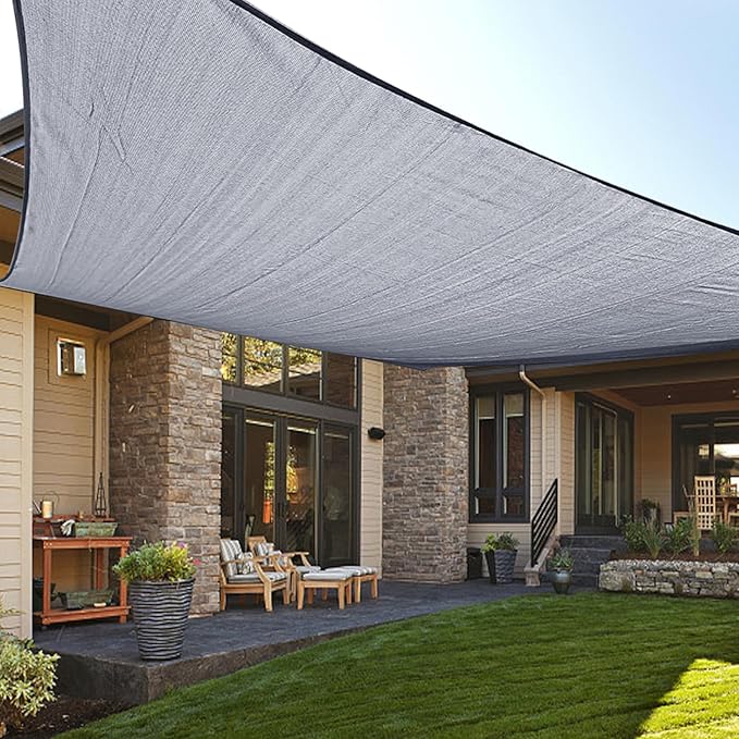 LOVE STORY Custom Size 8'x15' Silver Grey Sun Shade Sail Rectangle UV Block Canopy Patio Sail Sunshades Fabric for Outdoor Garden Carport (We Make Custom Size)