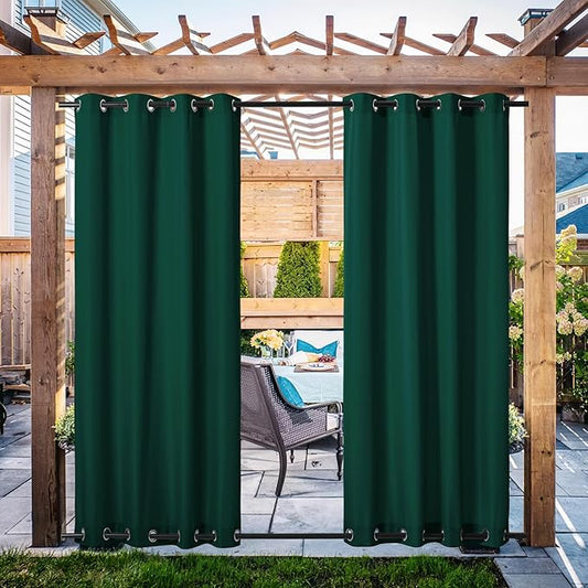 NICETOWN Canvas Outdoor Curtains for Patio Waterproof 108" Long, 2 Panels Top and Bottom Grommet Thermal Insulated Privacy Drapes for Outdoor Gazebo, Dark Green, 55" Wide Per Panel