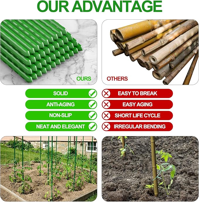 WAENLIR Garden Stakes 72 inch 6ft Sturdy Tomato Stakes, Plant Stakes for Outdoor Plants, Plant Support Sticks for Gardening, Pack of 25