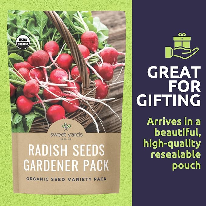 Organic Radish Seeds Variety Pack - 5 Individual Packs - 2026 Season - Cherry Belle, Easter Egg, French Breakfast and More! for Indoor & Outdoor Planting (Non-GMO, Certified Organic)