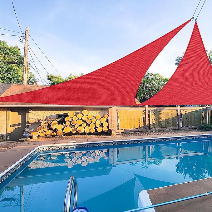E&K Sunrise 8' x 8' x 8' Sun Shade Sail Triangle Canopy Shade Cover UV Block for Patio Backyard Garden Outdoor (Red)