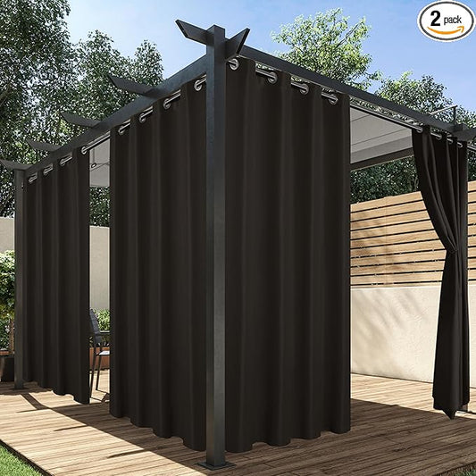 HolidayIdeas Outdoor Curtains for Patio Waterproof, 2 Panels - 54 x 108 Inch - Privacy Protection & Light Filtering Curtains Grommet Outside Curtains for Porch, Gazebo, Pergola, Backyard (Chocolate)