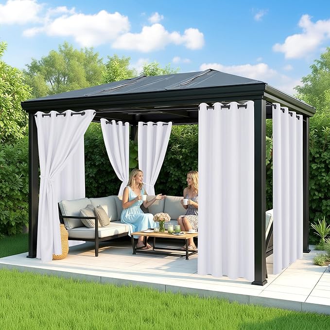 White Outdoor Curtains for Patio Waterproof - 8 Panels Privacy Weatherproof Outside Curtains with Grommets for Pergola, Gazebo, Porch, Cabana, Balcony, 54 x 84 Inch