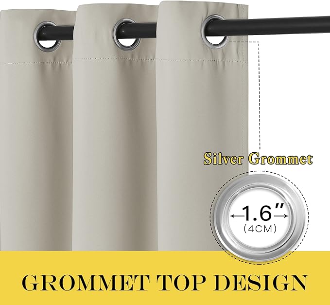NICETOWN Blackout Natural Large Window Treatment for Bedroom - Grommet Thermal Curtains Room Darkening Sound & Light Reducing Sliding Door Curtains & Drapes for Living Room (1 Panels W66 x L72)
