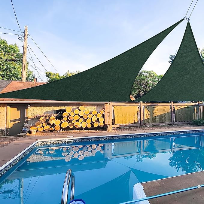 E&K Sunrise 24' x 24' x 24' Sun Shade Sail Triangle Canopy Shade Cover UV Block for Patio Backyard Garden Outdoor (Green)