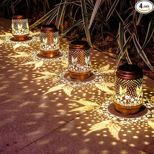 4 Pack Hummingbird Birthday Gifts for Women Mom Grandma Solar Lanterns Outdoor Waterproof Garden Decor Hanging LED Decorative Light for Patio Yard Lawn Gardening Gifts