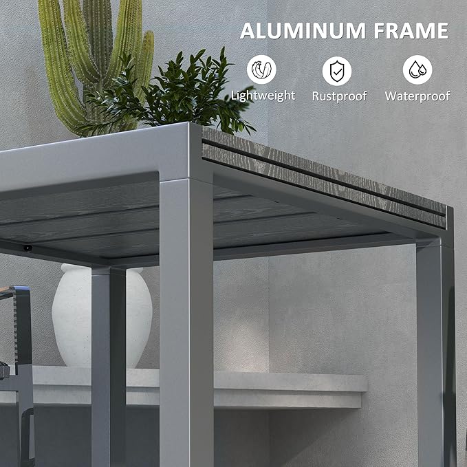 Outsunny Extendable Outdoor Dining Table, 41"- 83" Aluminum Frame Patio Table with Wood Effect Steel Top, Rectangle Expandable Patio Table for 6-8, Dark Gray