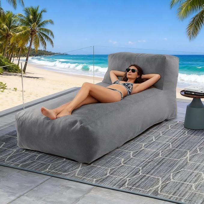 Outdoor Bean Bed Chair Sun Lounger, Outdoor Couch Sofa for Patio & Pool, Foam Filling Day Bed Furniture, Comfy Lazy Sofa for Outside, Water-Resistant Seating (Charcoal Gray, 70'' L)