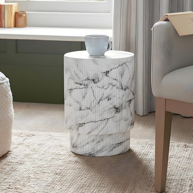 Christopher Knight Home Parson Patio Lightweight Concrete Round Coffee Table, Indoor and Outdoor Table for Garden/Backyard/Poolside/Balcony Cafeteria, MGO Outdoor Side Table with No Assembly, Marble