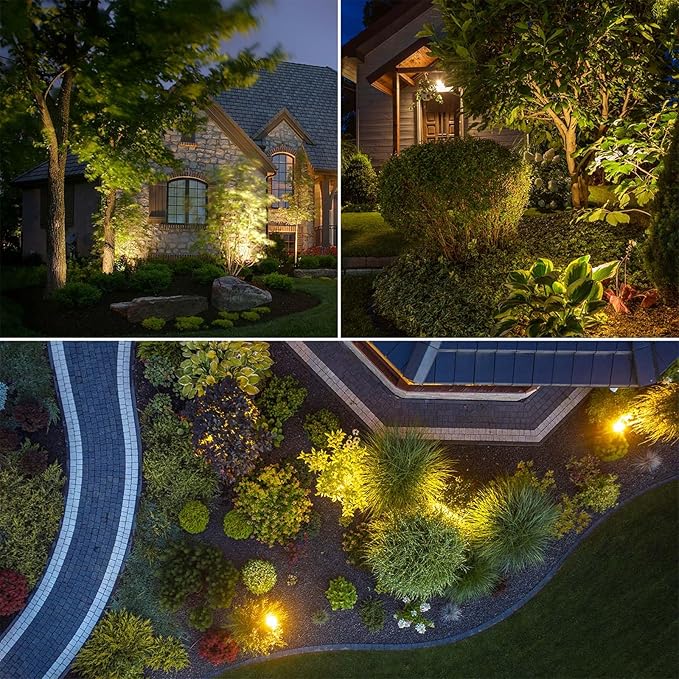 Banord Outdoor Landscape Lighting, 10 Pack Low Voltage LED Spot Lights with Transformer, IP65 Waterproof, 2700K Warm White for Yard, Garden, Lawn, Plants