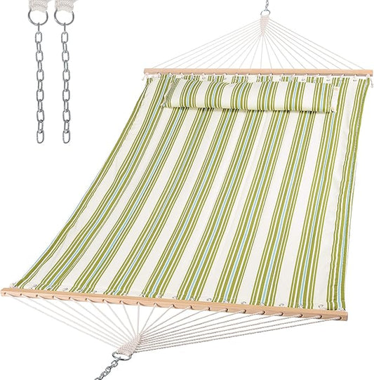 SUNCREAT Hammock 2 Person Heavy Duty, Double Hammocks for Trees, 2 Person Hammock with Spreader Bar, Green&Beige
