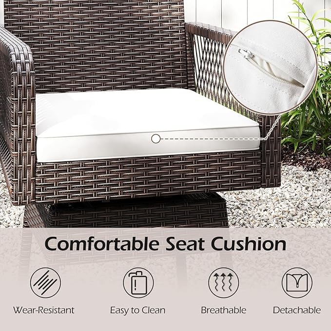 ORALNER Outdoor Wicker Swivel Bar Stools Set of 4, 29" Bar Height Patio Rattan Dining Chair with Armrests, Footrest & Seat Cushion, Metal Frame, for Backyard, Porch, Poolside, Deck (4, White)
